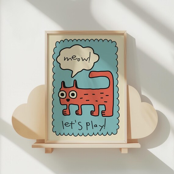 Cat Colorful Print For Kids Wall Art Nursery Poster Room Decor Baby Shower Gift Playroom Quote