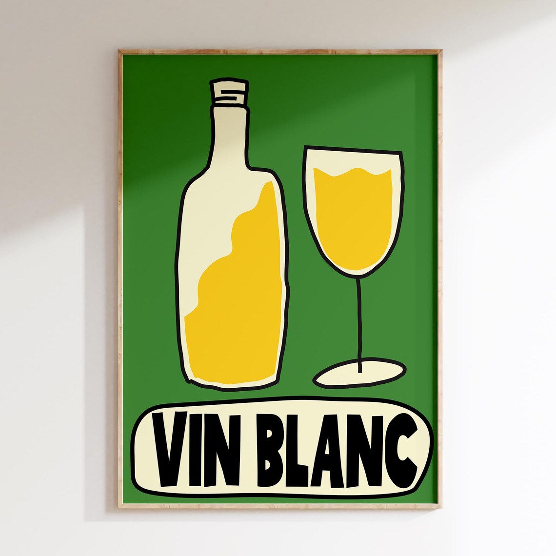 Vin Blanc French White Wine Green Retro Bistro Dining Art Poster