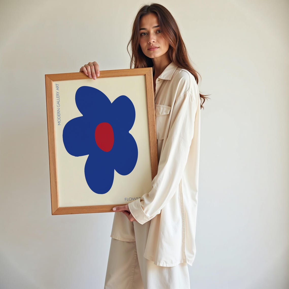Blue Red Abstract Flower Modern Gallery Art Bold Colorful Wall Poster