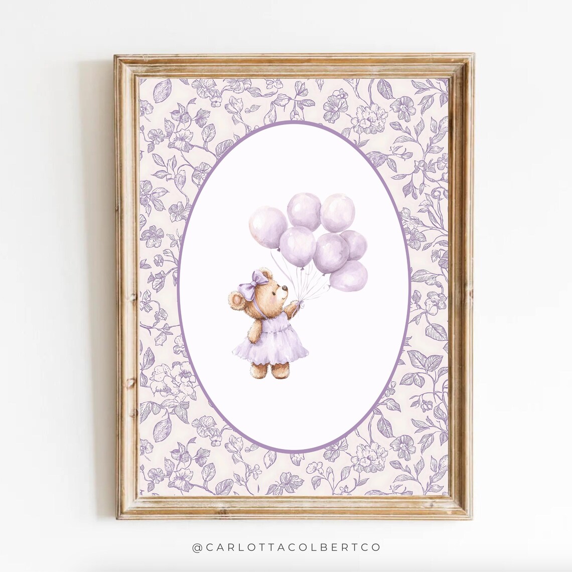 Lavender Nursery Floral Bear, Grandmillennial Poster