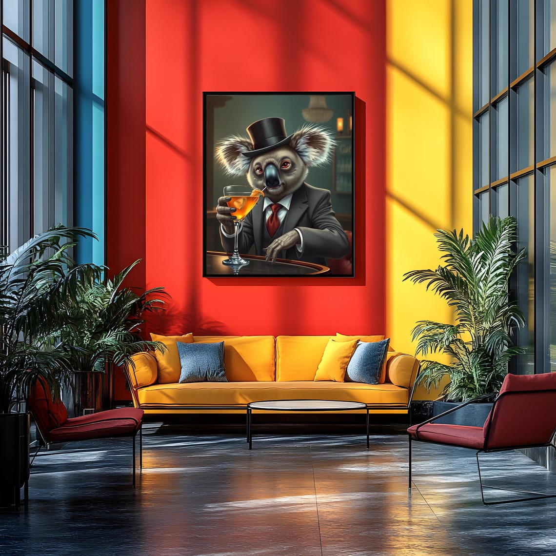 Dapper Koala At Cocktail Bar Stylish Animal Line Art Poster Black White For Elegant Wall Decor Instant - Image 2