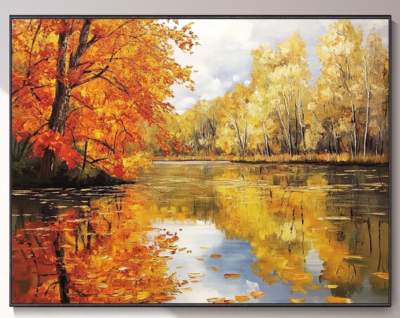 Golden Autumn Lake Reflection Trees Fall Foliage Scene Poster