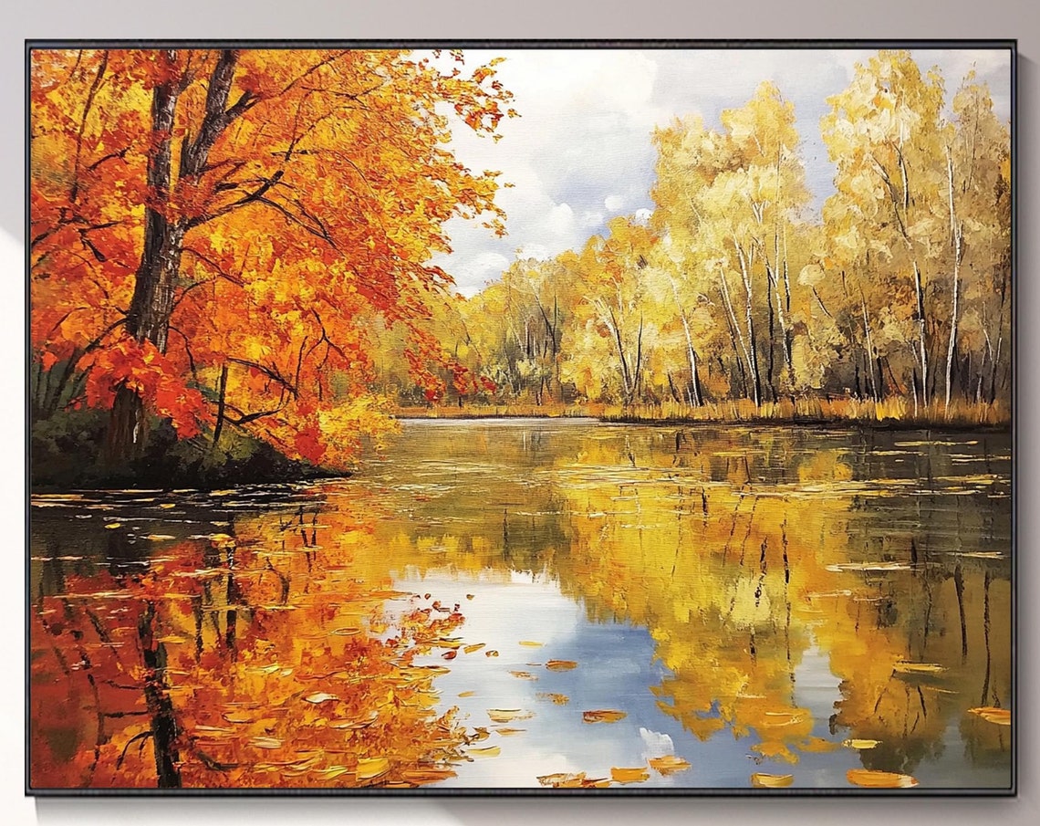 Golden Autumn Lake Reflection Trees Fall Foliage Scene Poster
