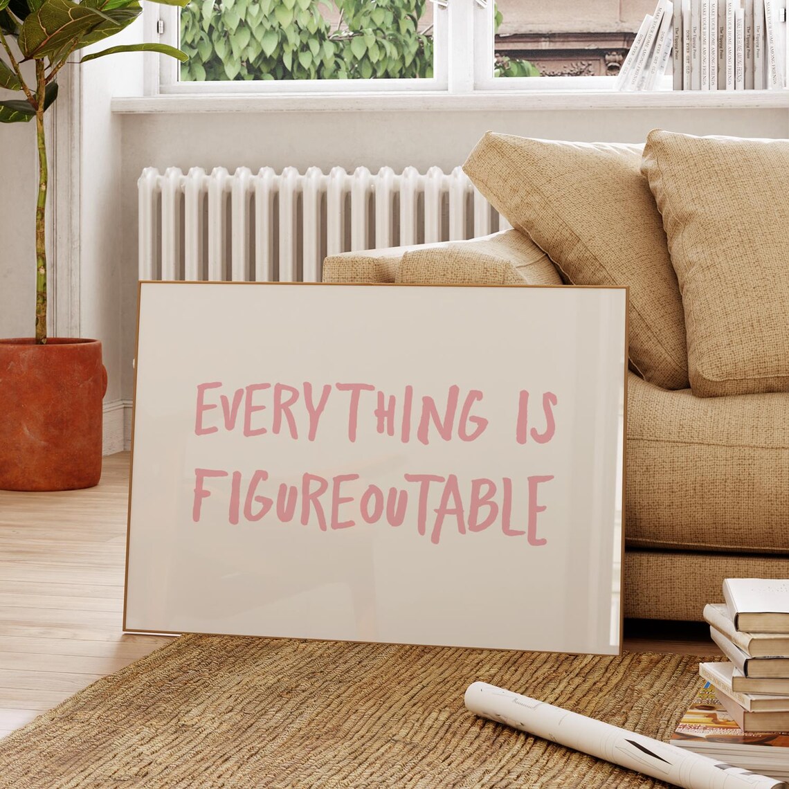 Everything Is Figureoutable Print Horizontal Poster Uplifting Quote Affirm Typography Art Office Motivational