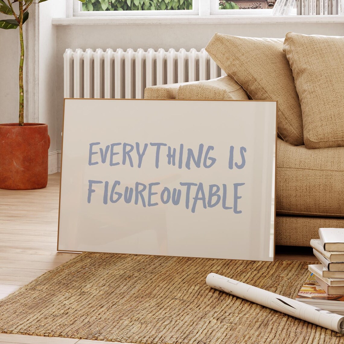 Everything Is Figureoutable Print Horizontal Poster Uplifting Quote Affirm Typography Art Office Motivational