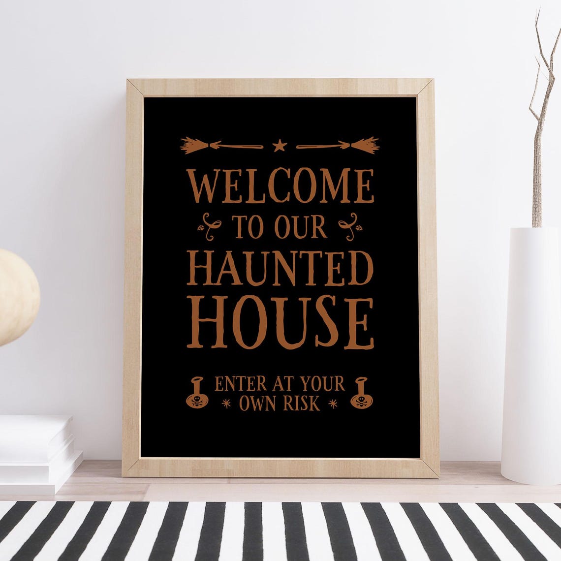 Welcome To Our Haunted House Black Halloween Poster Spooky Entry Decor - Image 2