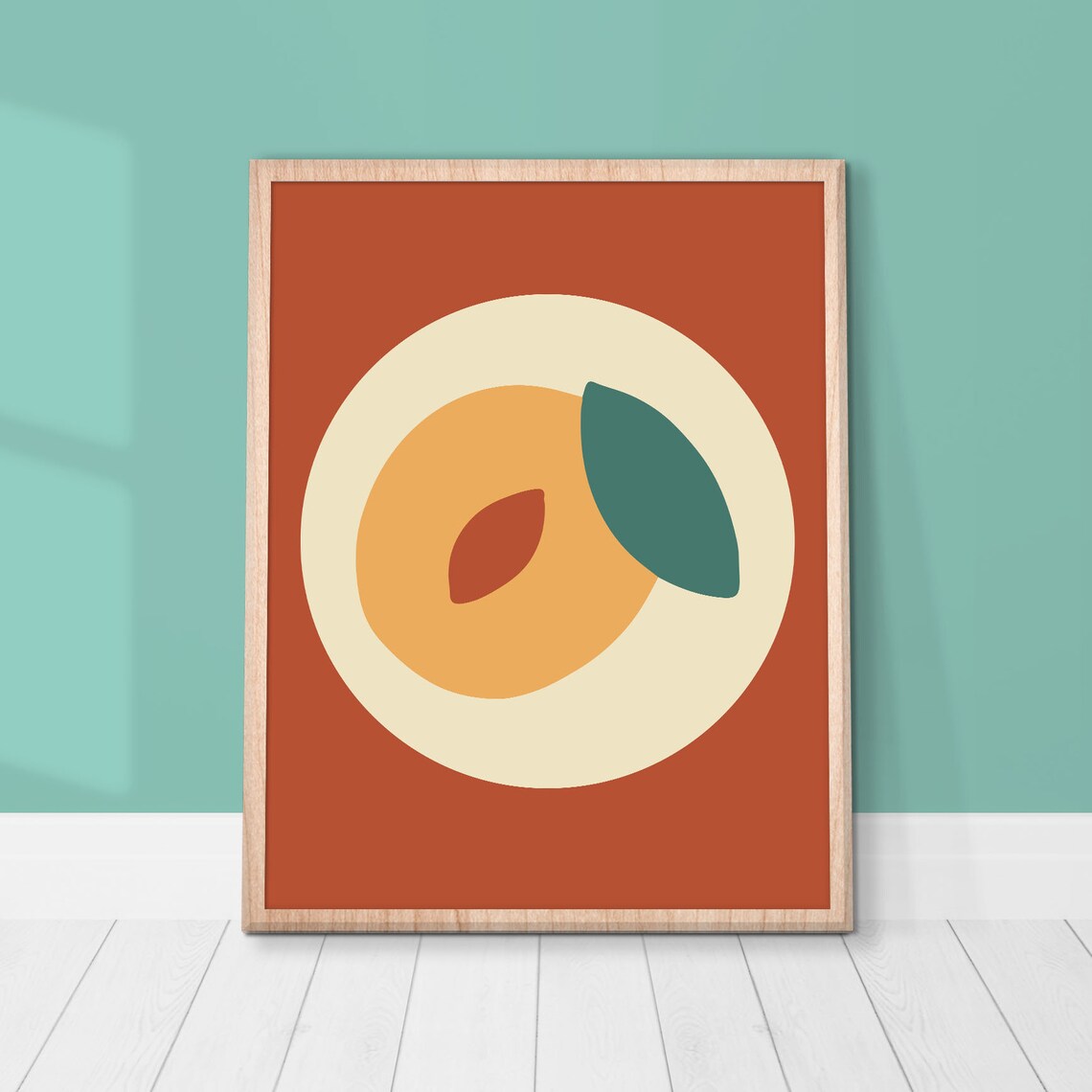 Peach Cute Modern Boho Print Fruit Poster Kitchen Wall Art Fruit Wall Art Bohemian Minimalist Art Cute Kitchen Decor Instant - Image 2