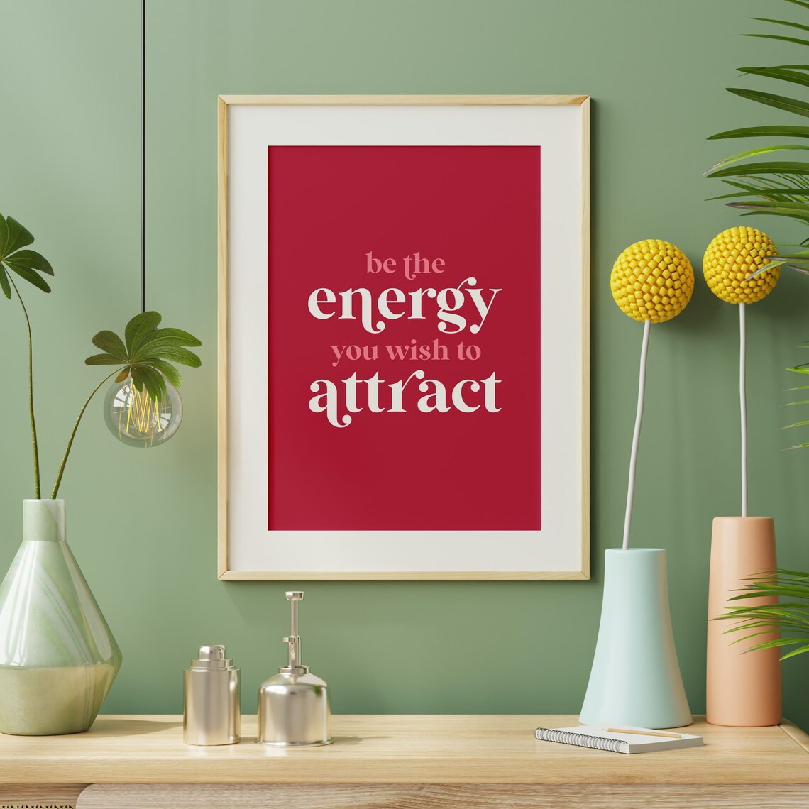 Be The Energy You Wish To Attract Print Hot Pink Manifest Poster Manifestation Art Law Of Attraction Mindfulness Sign Instant - Image 2
