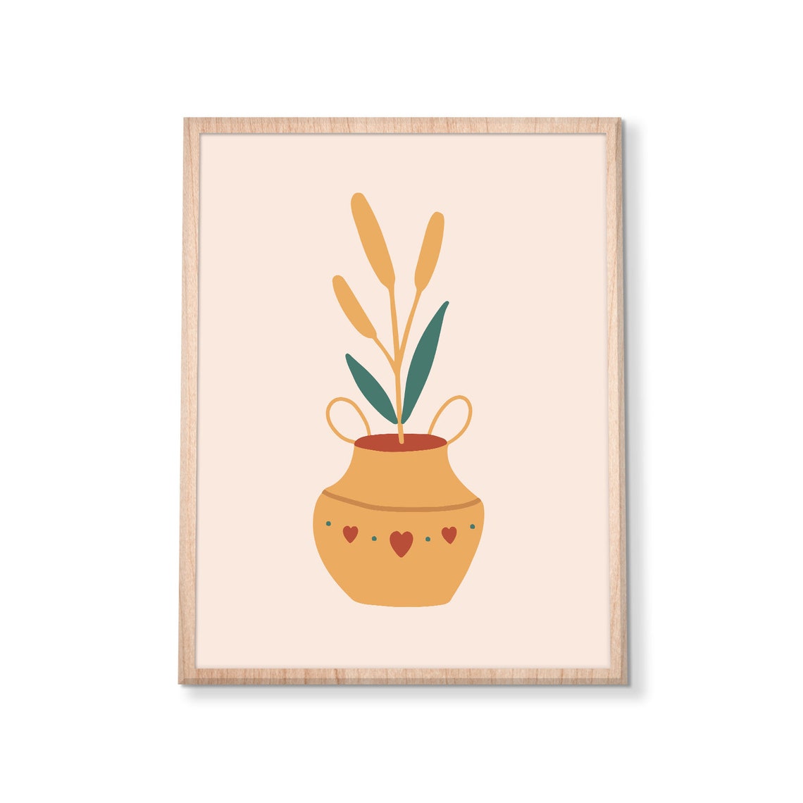 Wheat Stalks Terracotta Pot Hearts Boho Botanical Minimal Art Poster - Image 3