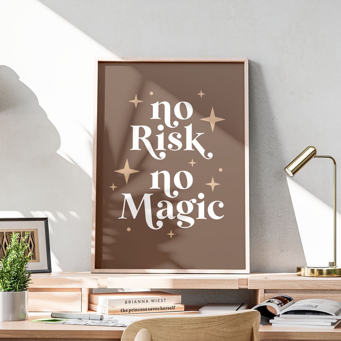 No Risk No Magic Brown Boho Sparkle Inspirational Manifest Poster - Image 3
