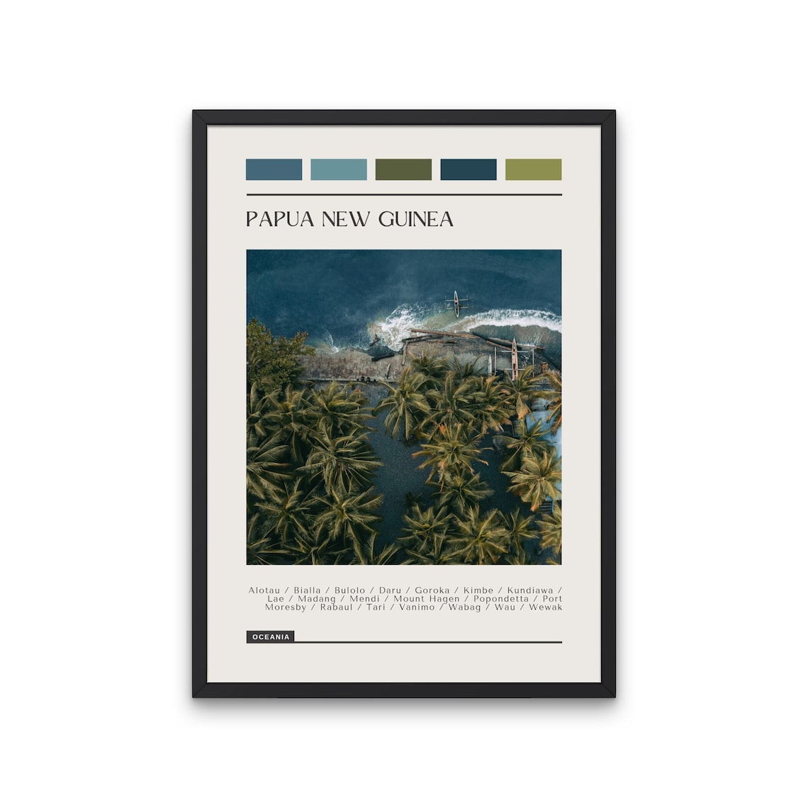 Papua New Guinea Travel Poster Color Block Beach Palm Photo Art