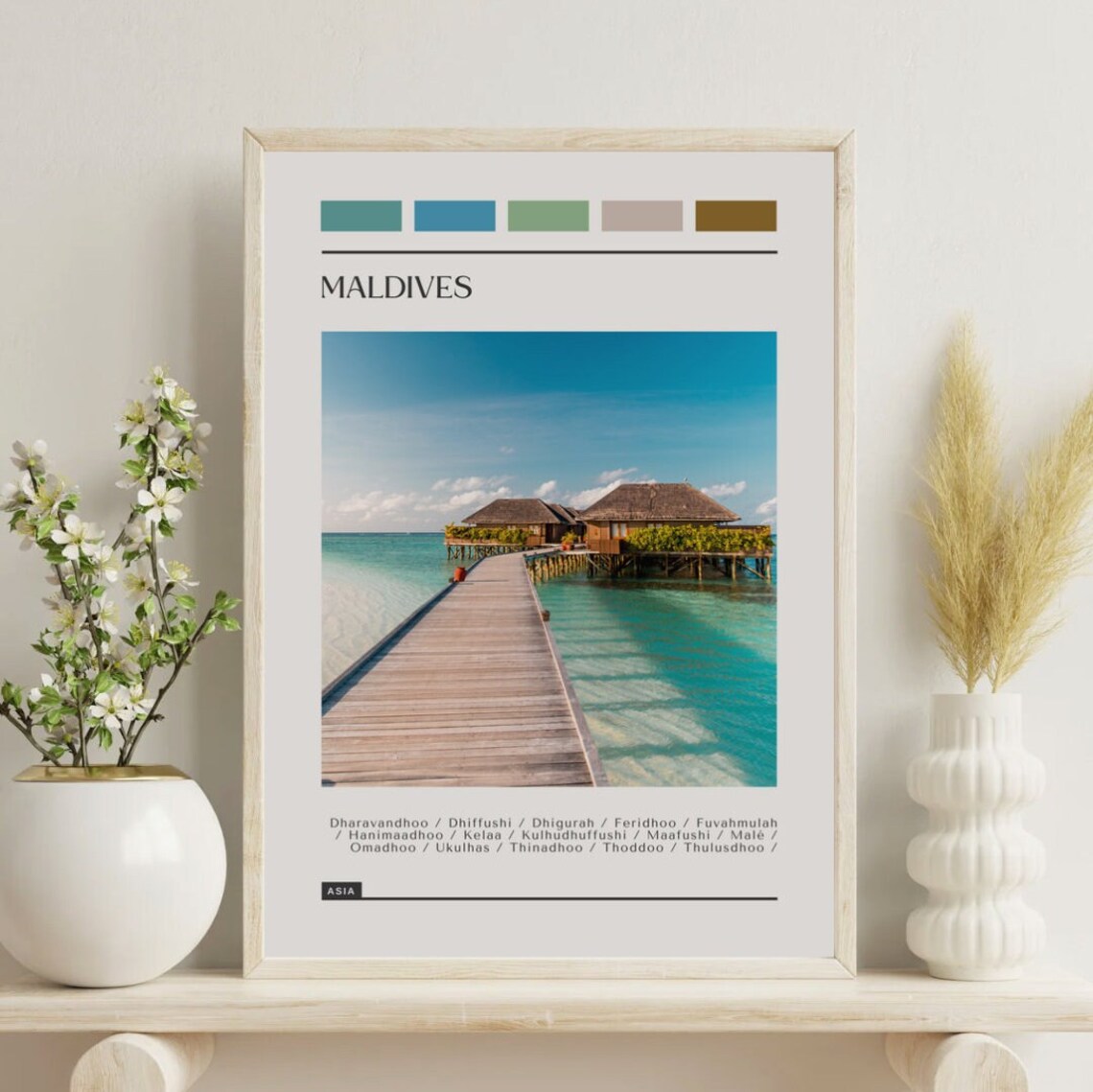 Maldives Overwater Bungalow Pier Turquoise Lagoon Color Block Poster