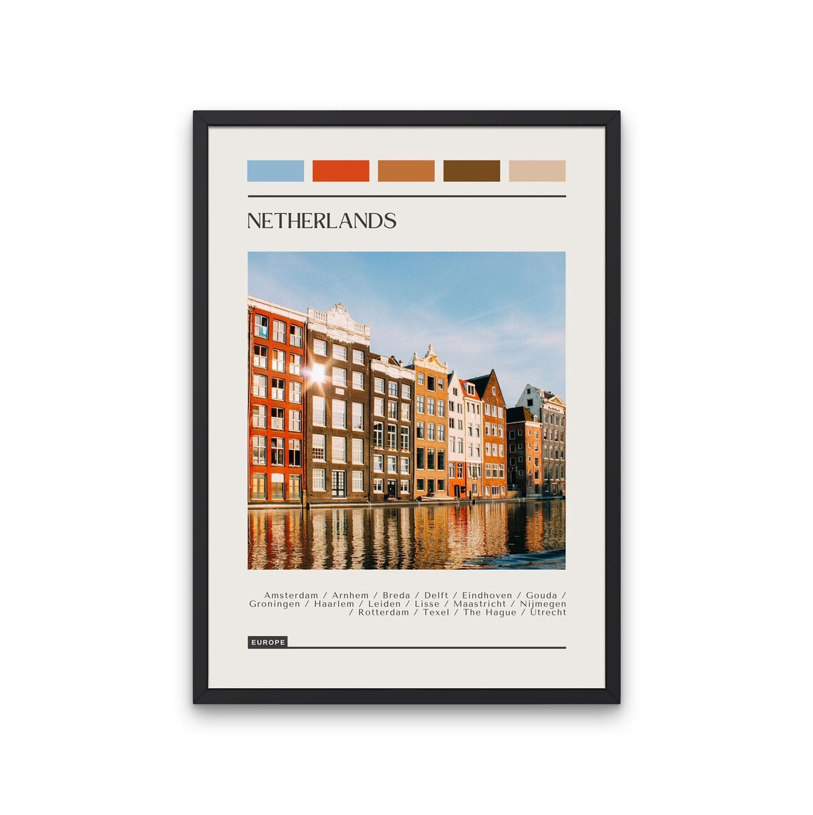 Netherlands Travel Poster, Color Block Travel Poster
