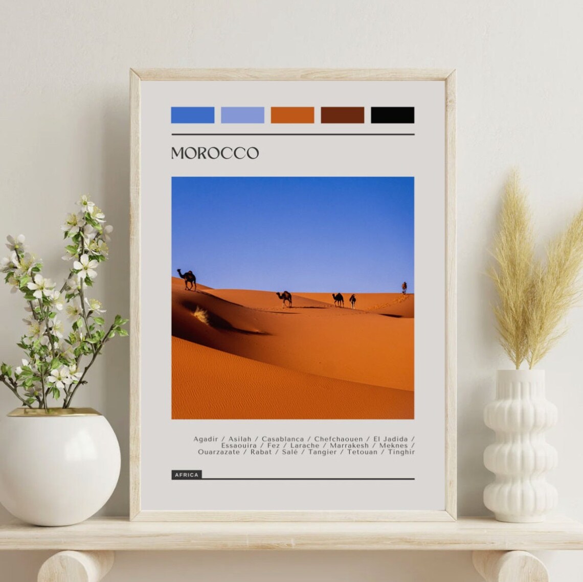 Morocco Desert Camels Color Block Travel Poster Africa Decor