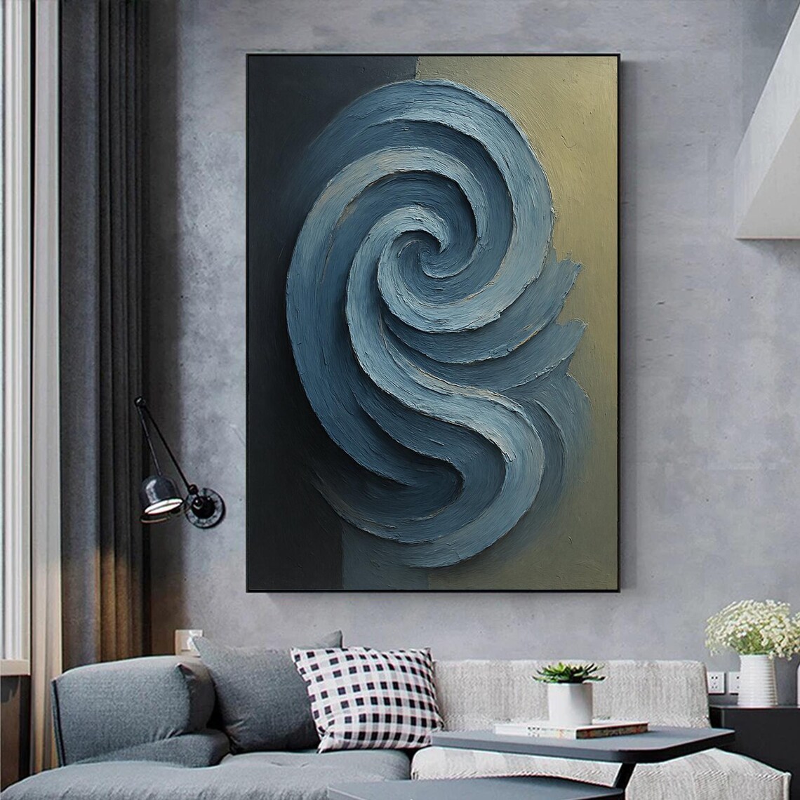 Blue Green Abstract Swirl Painting, Modern Decor - Image 2