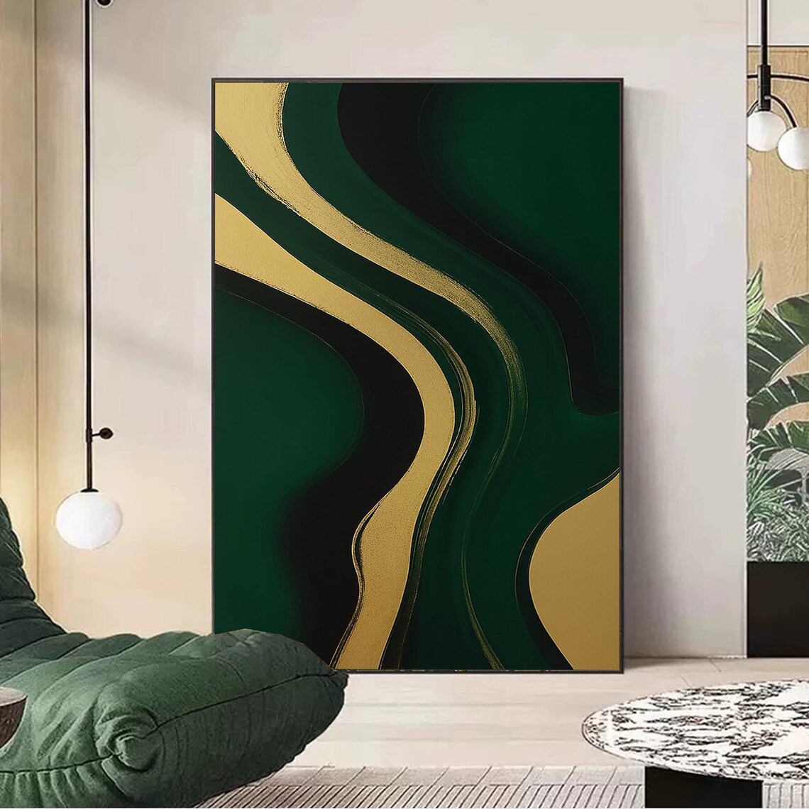 Original Abstract Green Gold Textured Painting - Image 4
