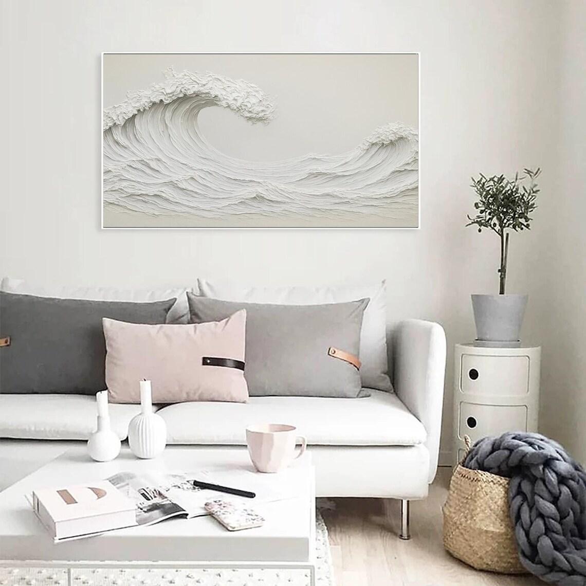 White Wave Textured 3D Ocean Relief, Minimalist - Image 3