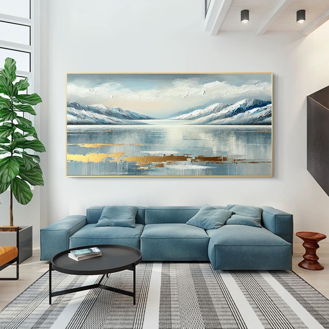 Mountain Lake Abstract Landscape, 3D Textured Painting