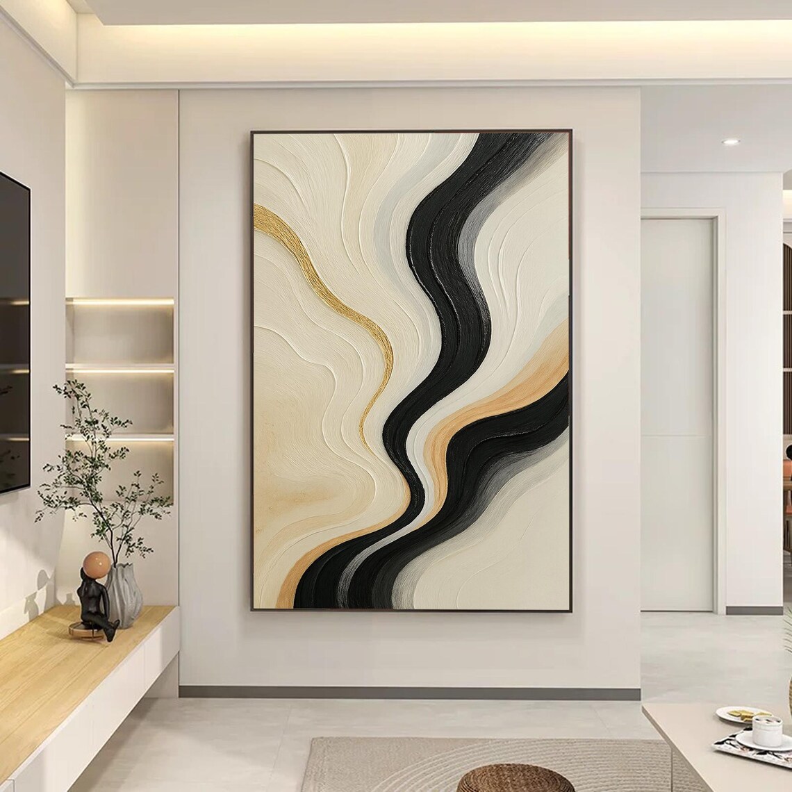 Minimalist Abstract 3D Textured Painting, Modern Decor
