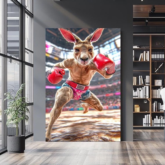 Boxing Kangaroo Wall Art Fun And Dynamic Animal Illustration For Bold Home Decor Quirky Sports Themed Artwork Gift