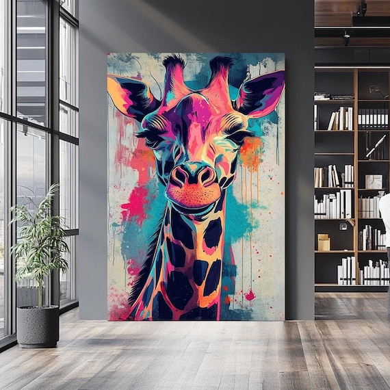 Vibrant Colorful Giraffe Portrait Abstract Pop Art Style Animal Poster