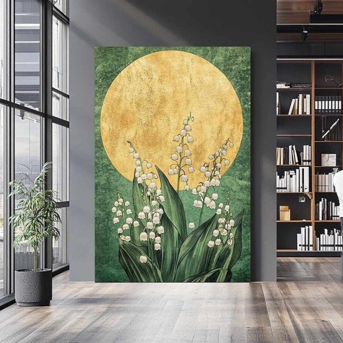 Golden Sun Lily Of The Valley Green Textured Elegant Botanical Poster