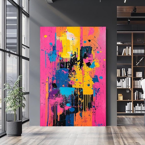 Vibrant Abstract Wall Art Neon Colorful Splatter Painting For Modern Home Decor Bold Contemporary Artwork Urban Art Style
