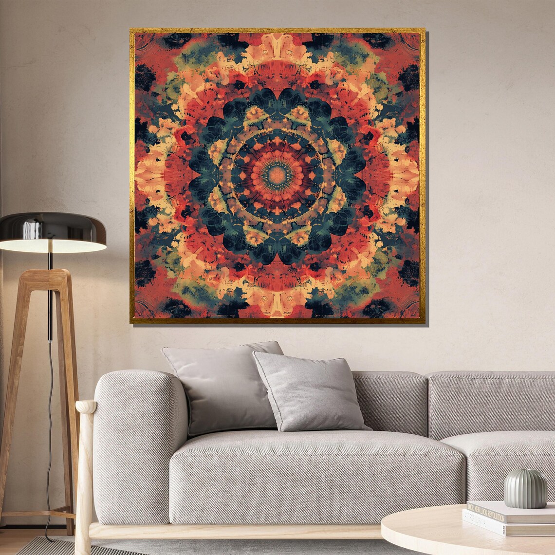 Distressed Orange and Navy Boho Mandala Vintage Style Art Print