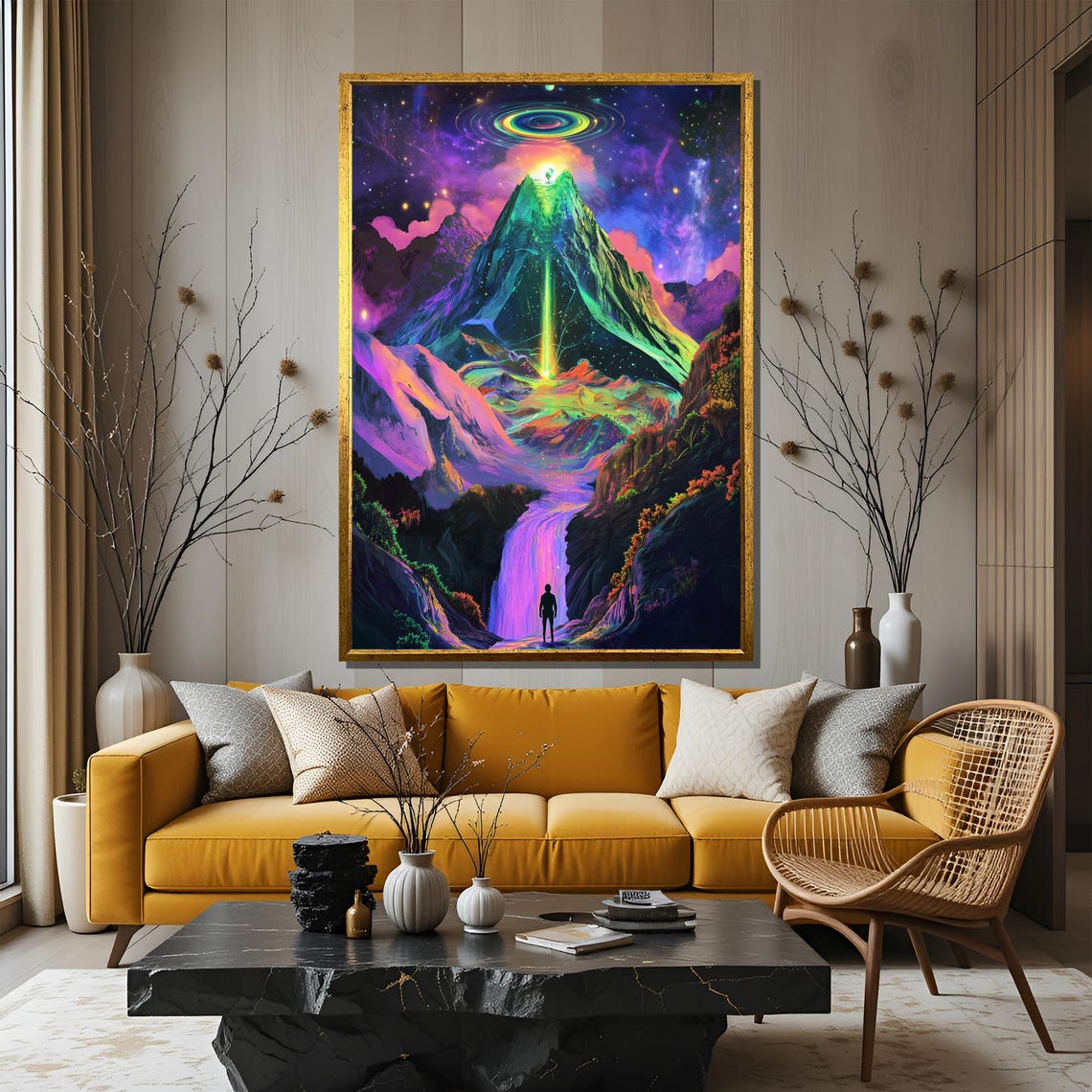 Psychedelic Mountain Painting Surreal Cosmic Landscape Art Vibrant Fantasy Wall Decor Unique Gift For Home - Image 3