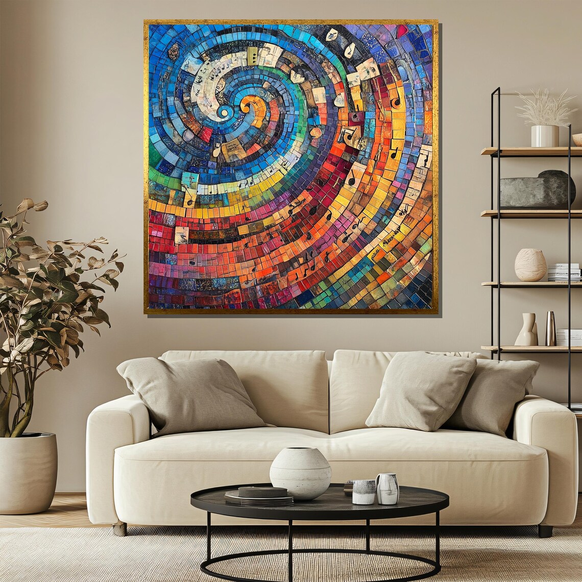 Colorful Mosaic Spiral of Musical Notes and Sheet Music Art Print - Image 3