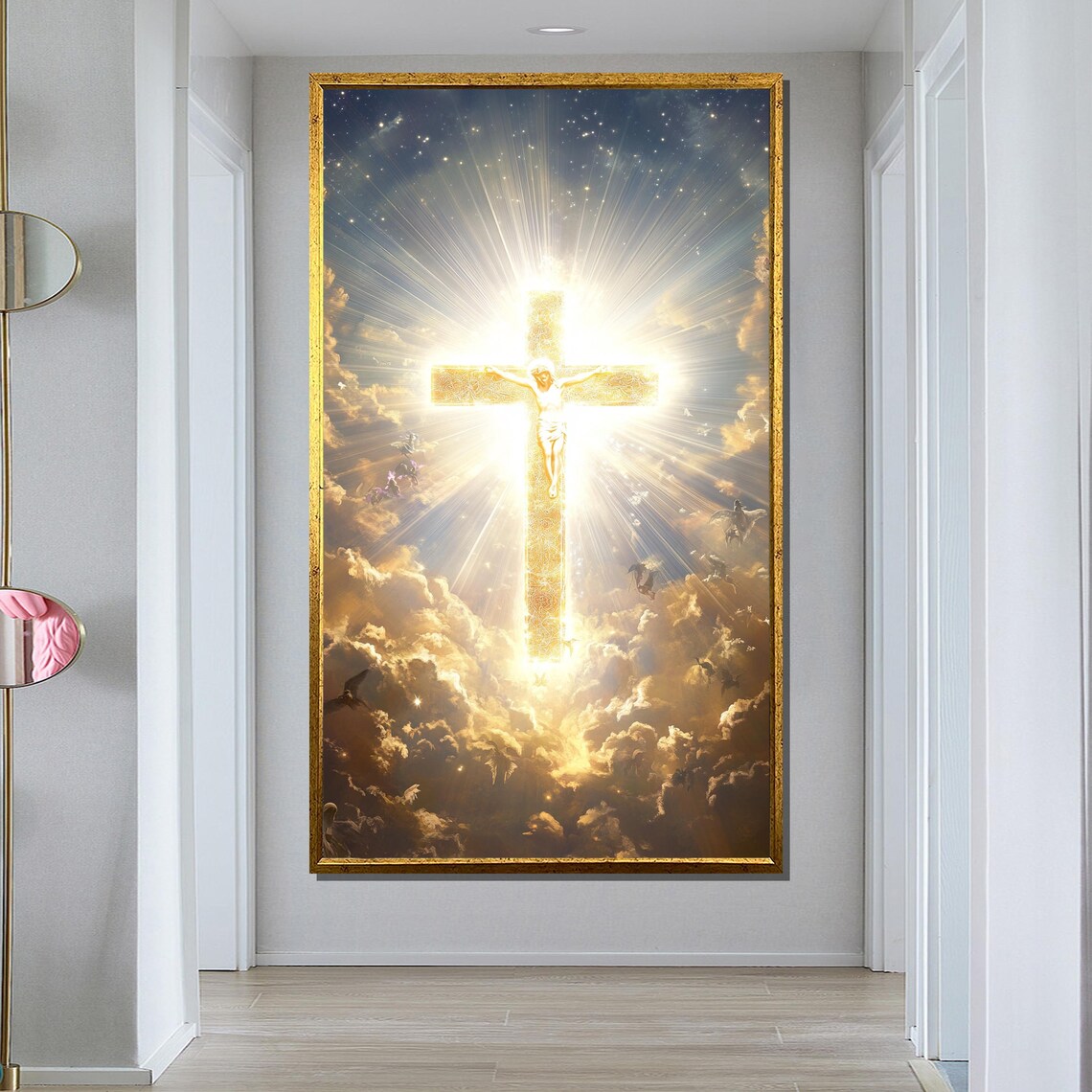 Heavenly Golden Cross, Christian Memory Wall Art