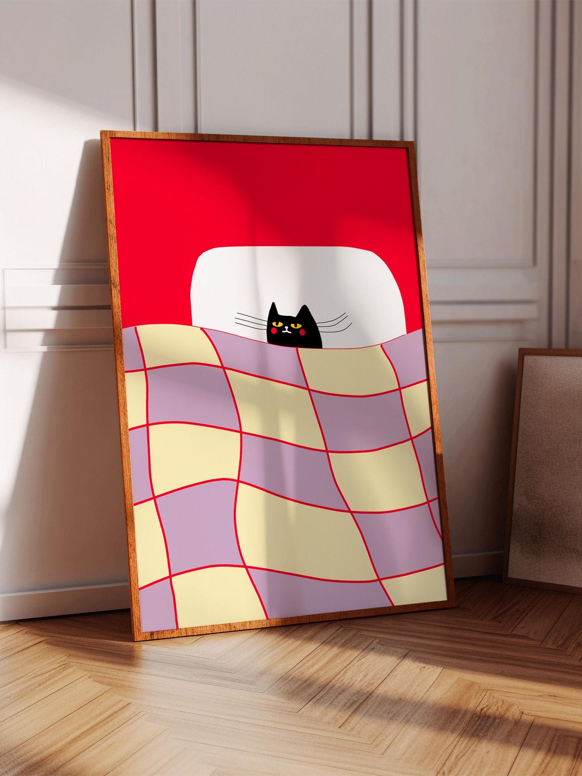 Cozy Black Cat Tucked in Bed Cute Fun Bedroom Decor Art Poster