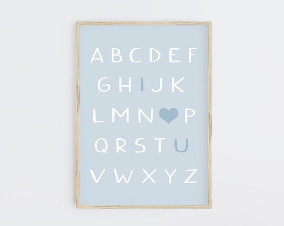 Alphabet Instant Boys Alphabet Wall Art I Love You Alphabet Print Boys Alphabet Poster Blue Nursery Decor