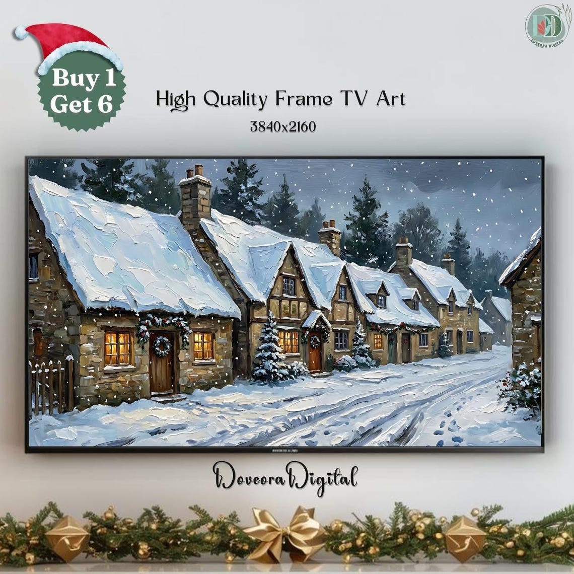 Christmas Village Winter Scene Frame Tv Art