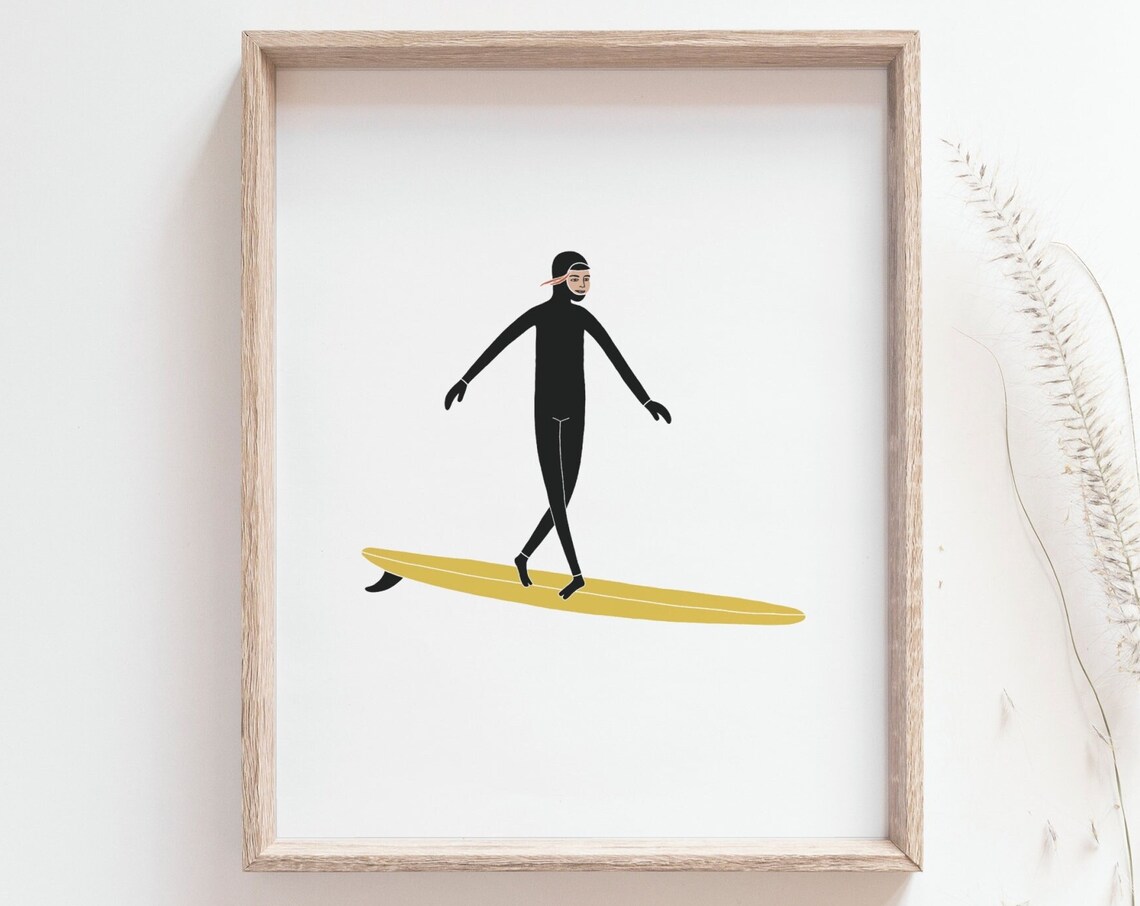 Surfer Girl Minimalist Art Poster, Beach House Decor