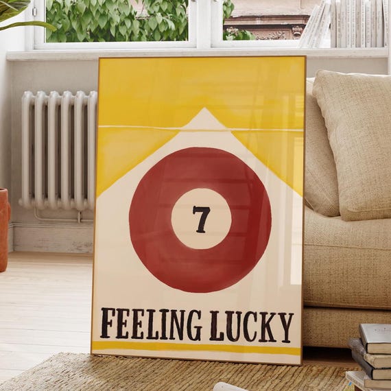 Vintage 7 Pool Ball Print Retro Handdrawn Wall Art Trendy Bar Cart Poster Marlboro Matchbook Apartment