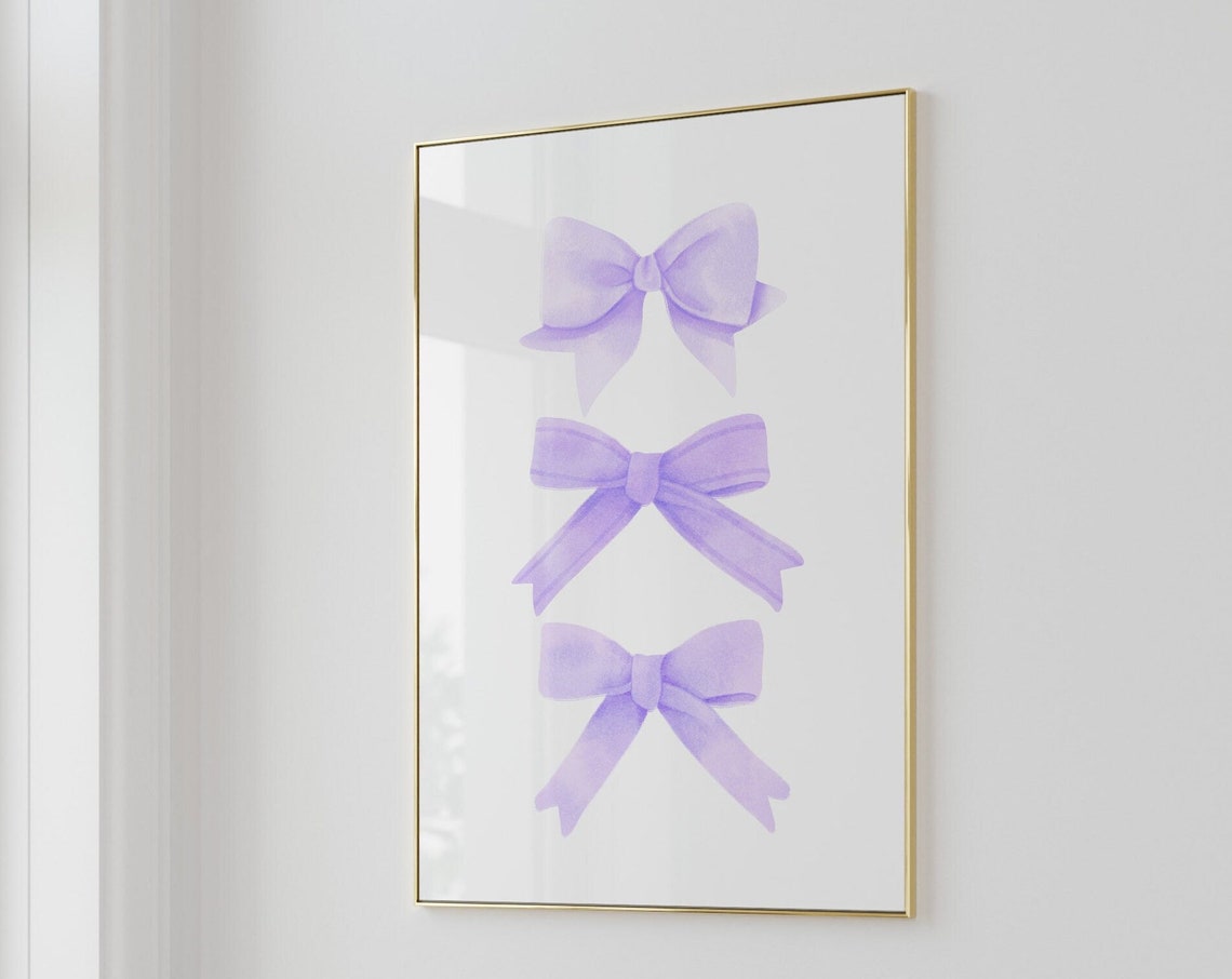 Lavender Watercolor Bows Trio Coquette Balletcore Aesthetic Wall Art - Image 3