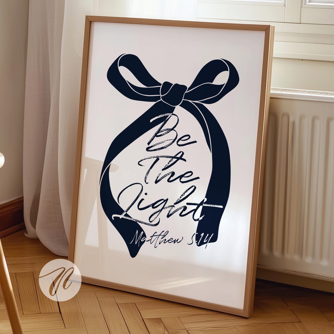 Be The Light Matthew 5:14 Navy Bow Faith Quote Scripture Art Print