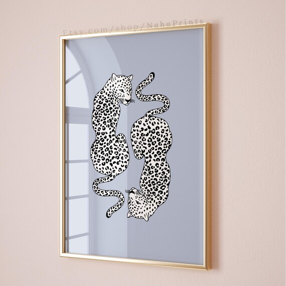 Light Blue Cheetah Print Trendy Wall Art Poster Apartment Decor Preppy Room College Dorm
