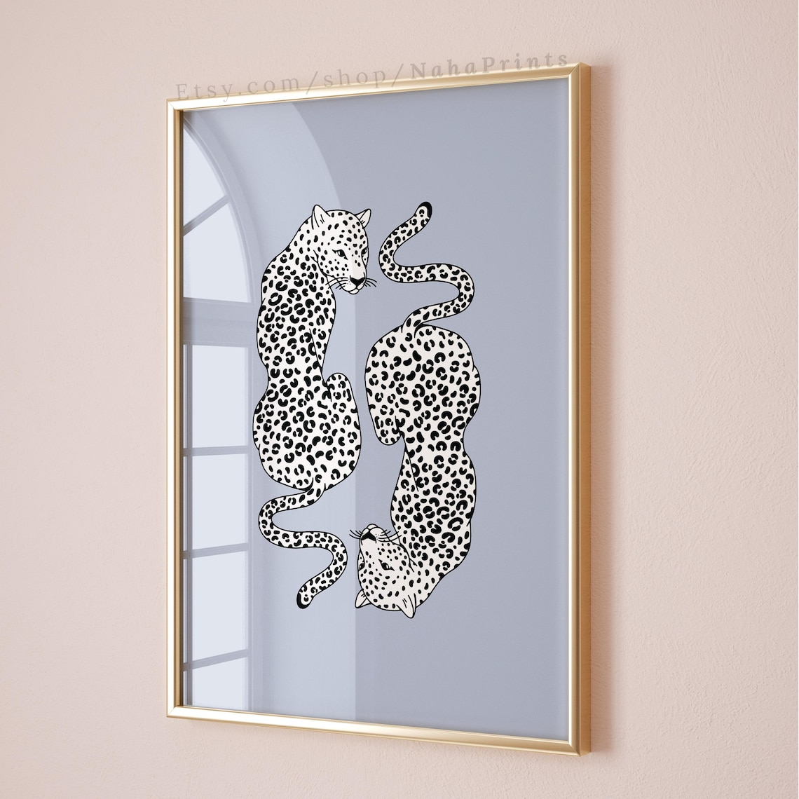 Light Blue Cheetah Print Trendy Wall Art Poster Apartment Decor Preppy Room College Dorm