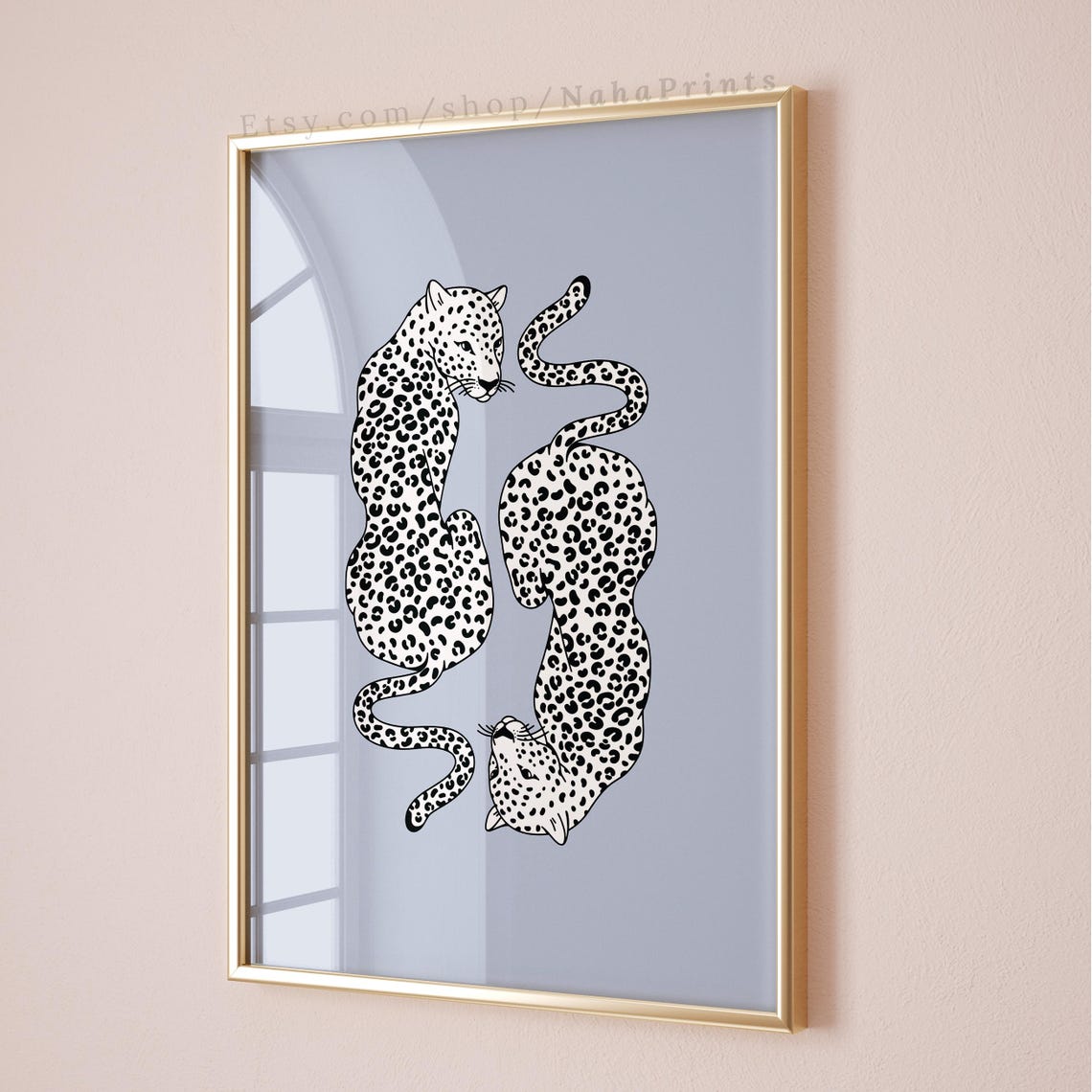 Twin Leopards Minimalist Safari Animal Illustration Wall Art