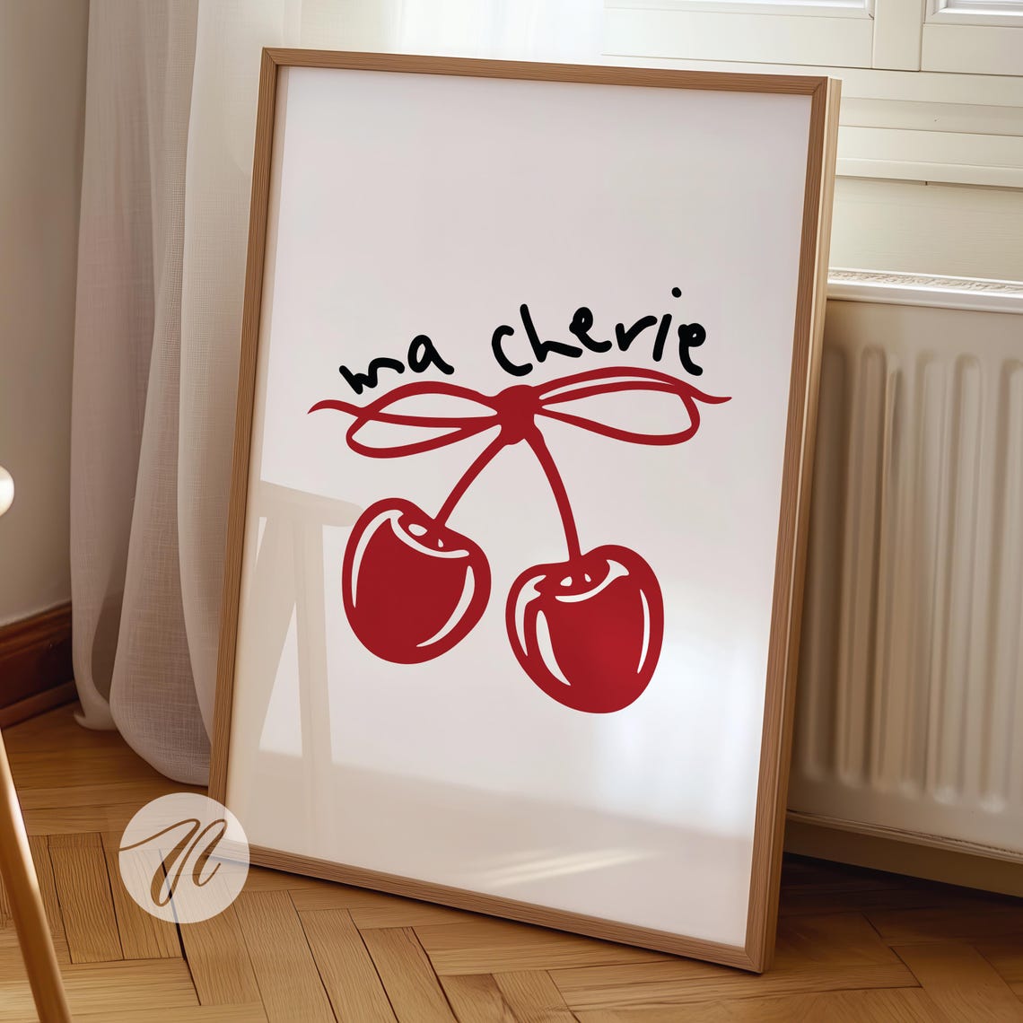 Ma Cherie Red Cherry Bow French Typography Trendy Wall Poster
