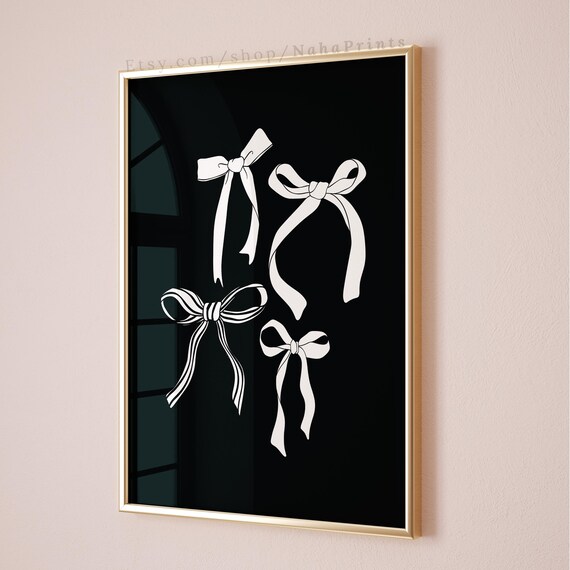 White Bows on Black Coquette Preppy Trendy Dorm Girls Room Poster