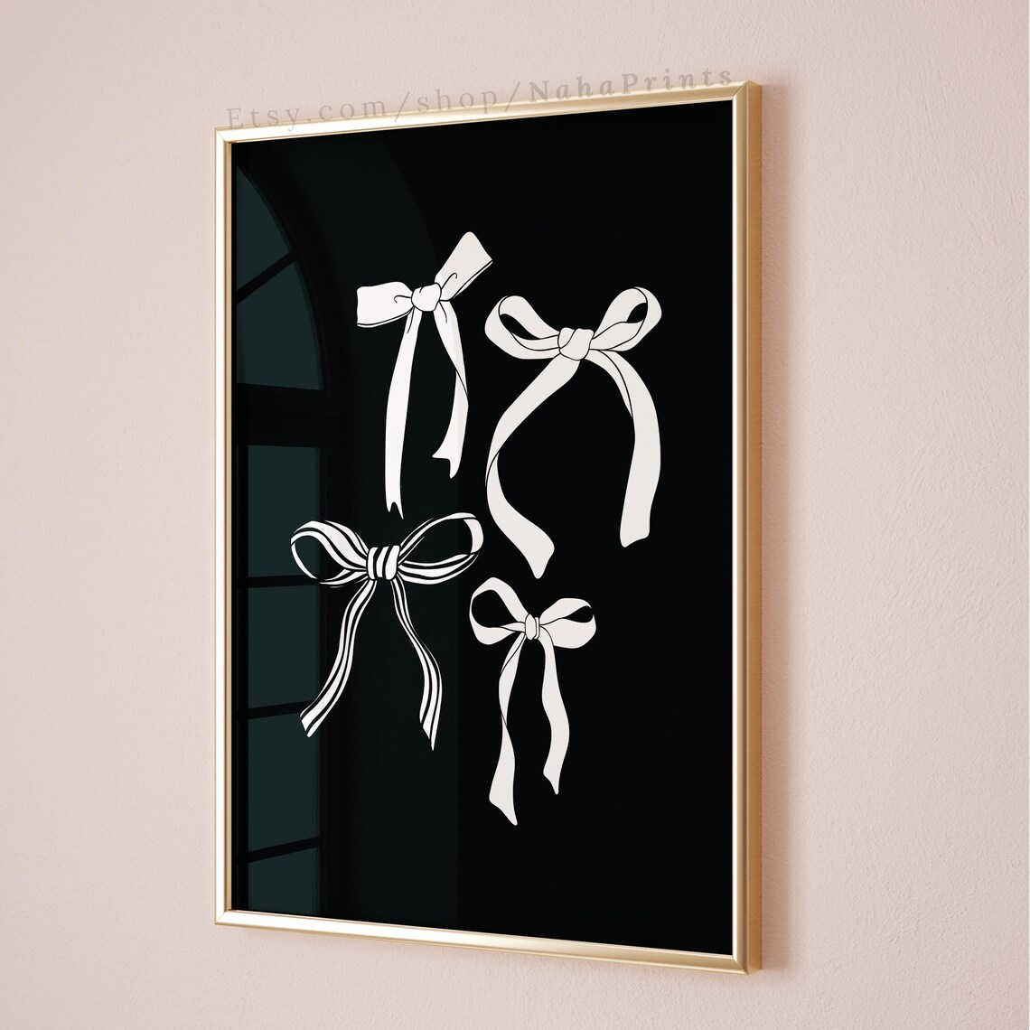 White Bows on Black Coquette Preppy Trendy Dorm Girls Room Poster
