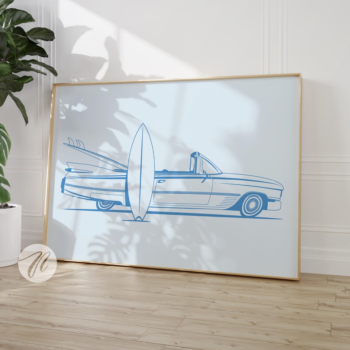 Coastal Retro Surf Car Art Print, Preppy Beachy Decor