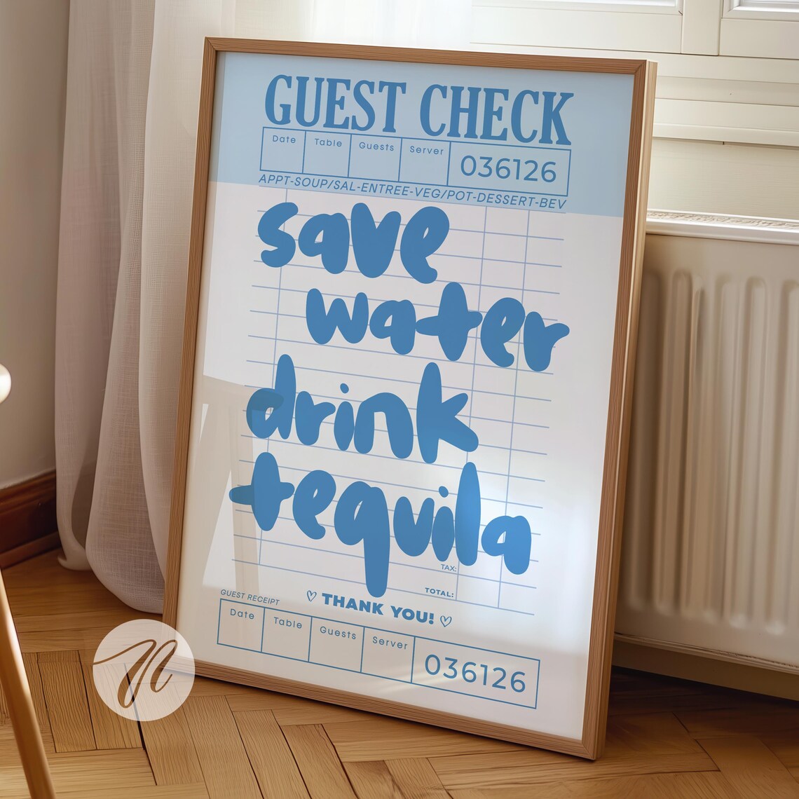 Save Water Drink Tequila Guest Check Bar Cart Decor Wall Art