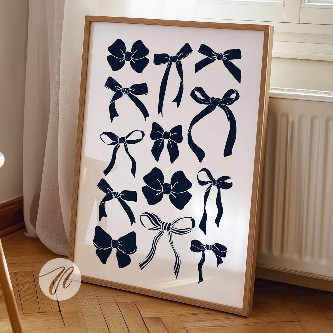 Navy Blue Bow Collage Coquette Trendy Preppy Room Decor Poster