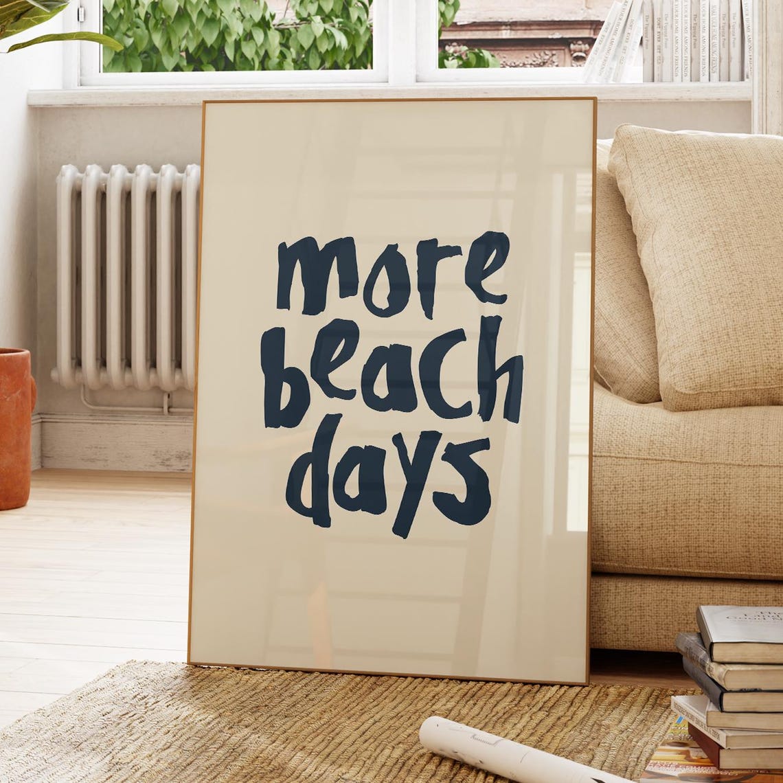 More Beach Days Navy Handwritten Coastal Beachy Typography Poster