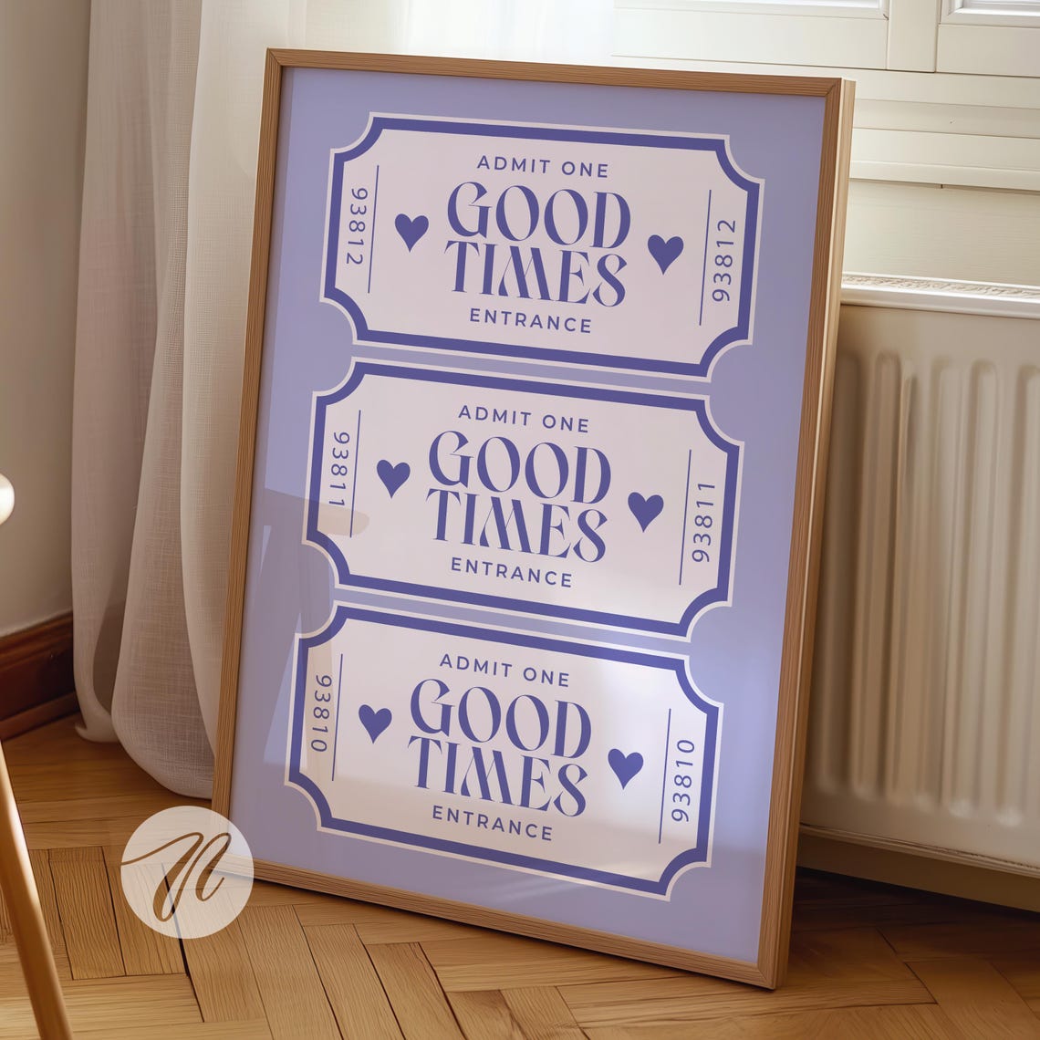 Good Times Admit One Ticket Stub Retro Purple Bar Cart Wall Art