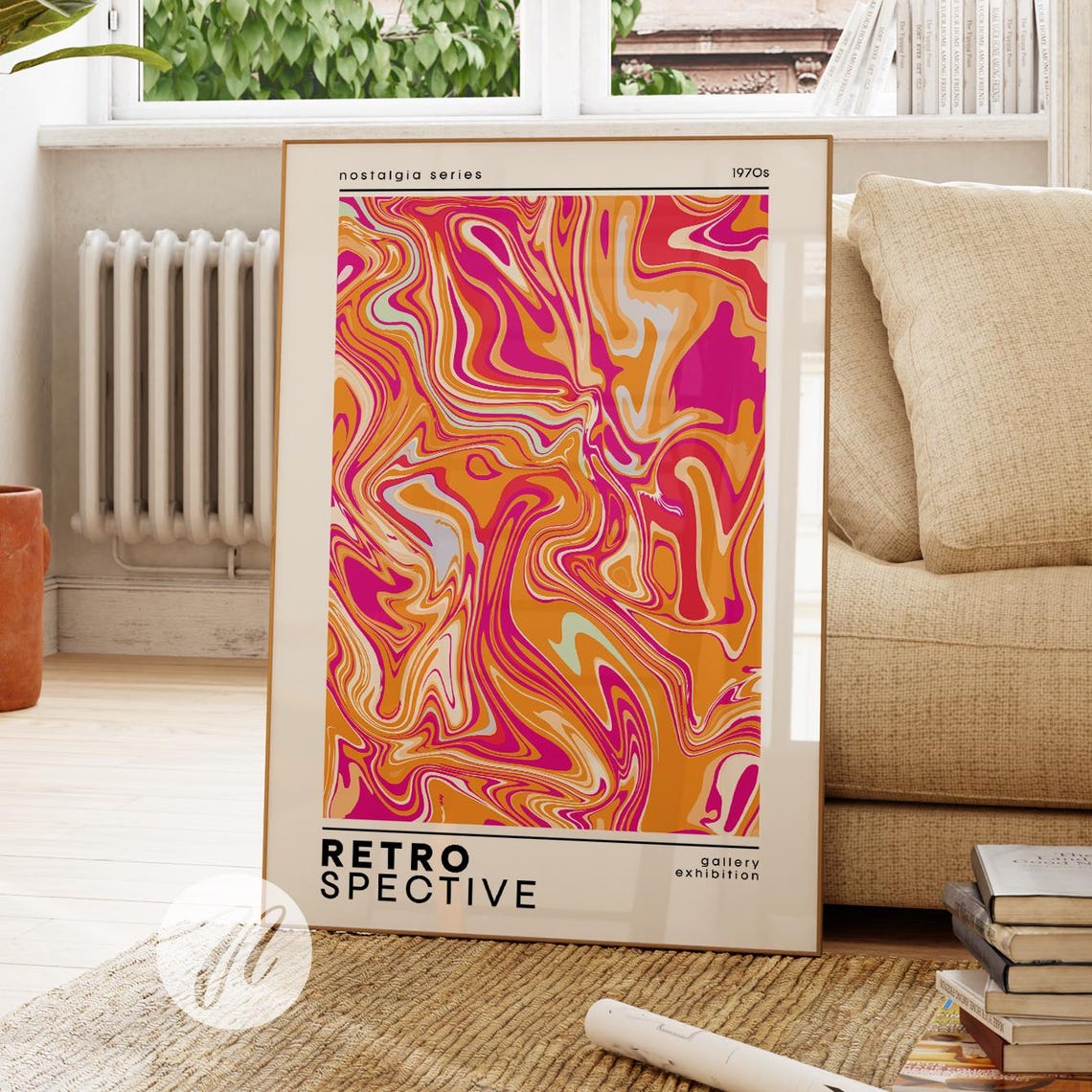 1970s Retrospektive Marbled Psychedelic Nostalgia Art Poster